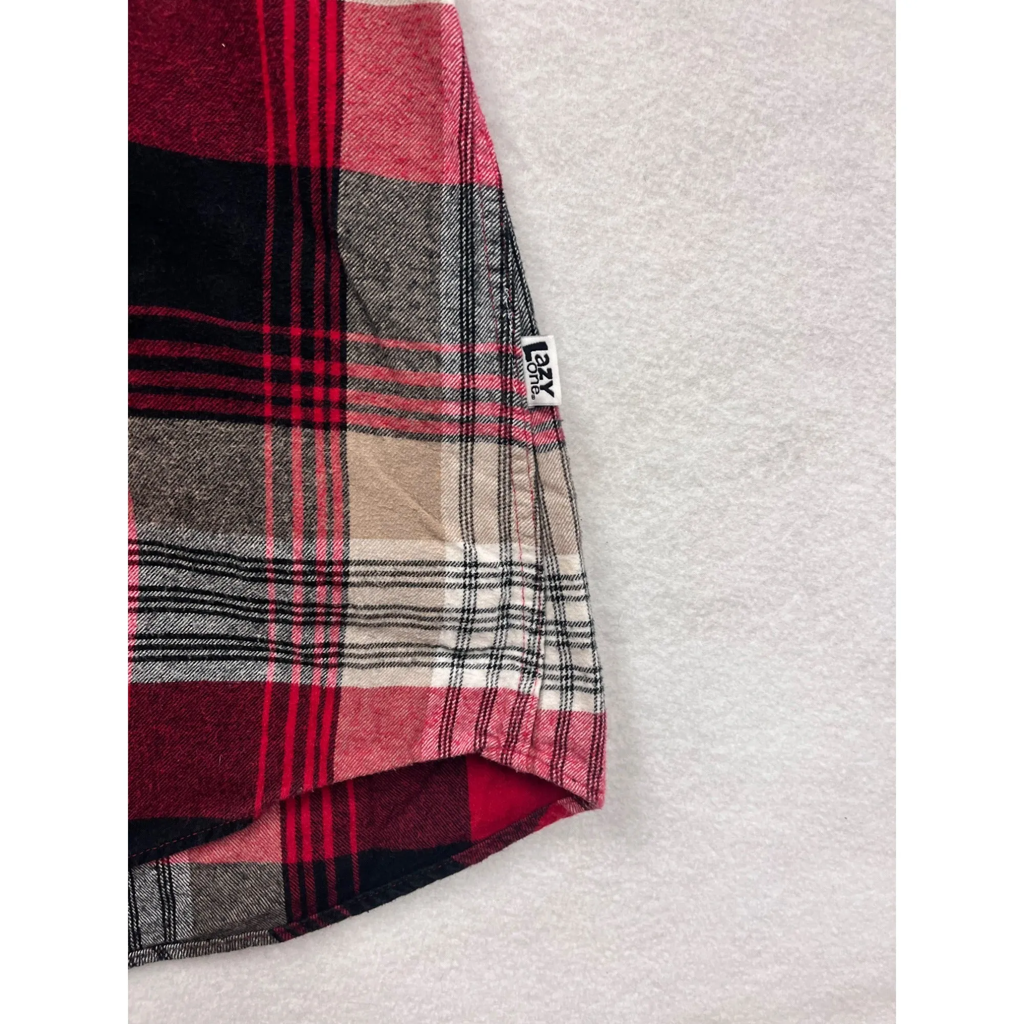 Lazy One Womens Red Plaid Flannel Nightshirt With Moose Pocket Embroidery #6083