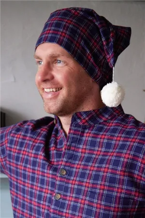 Lee Valley Cotton Flannel Nightcap - Purple Navy Tartan (LV28)