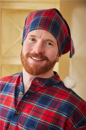 Lee Valley Cotton Flannel Nightcap - Red Navy Check (LV12)