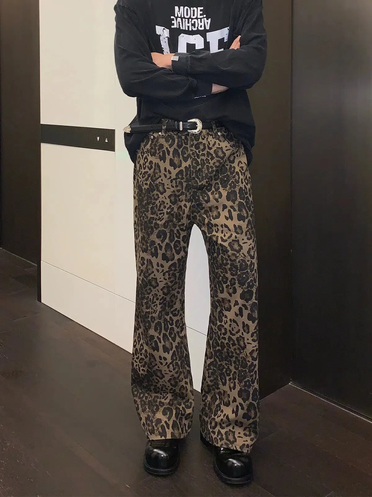 Leopard Print Straight-leg Jeans