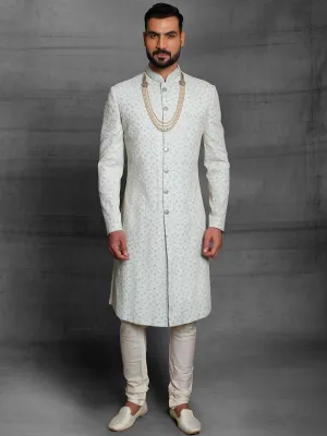 Light Blue Sherwani With Gold Zardoshi Work
