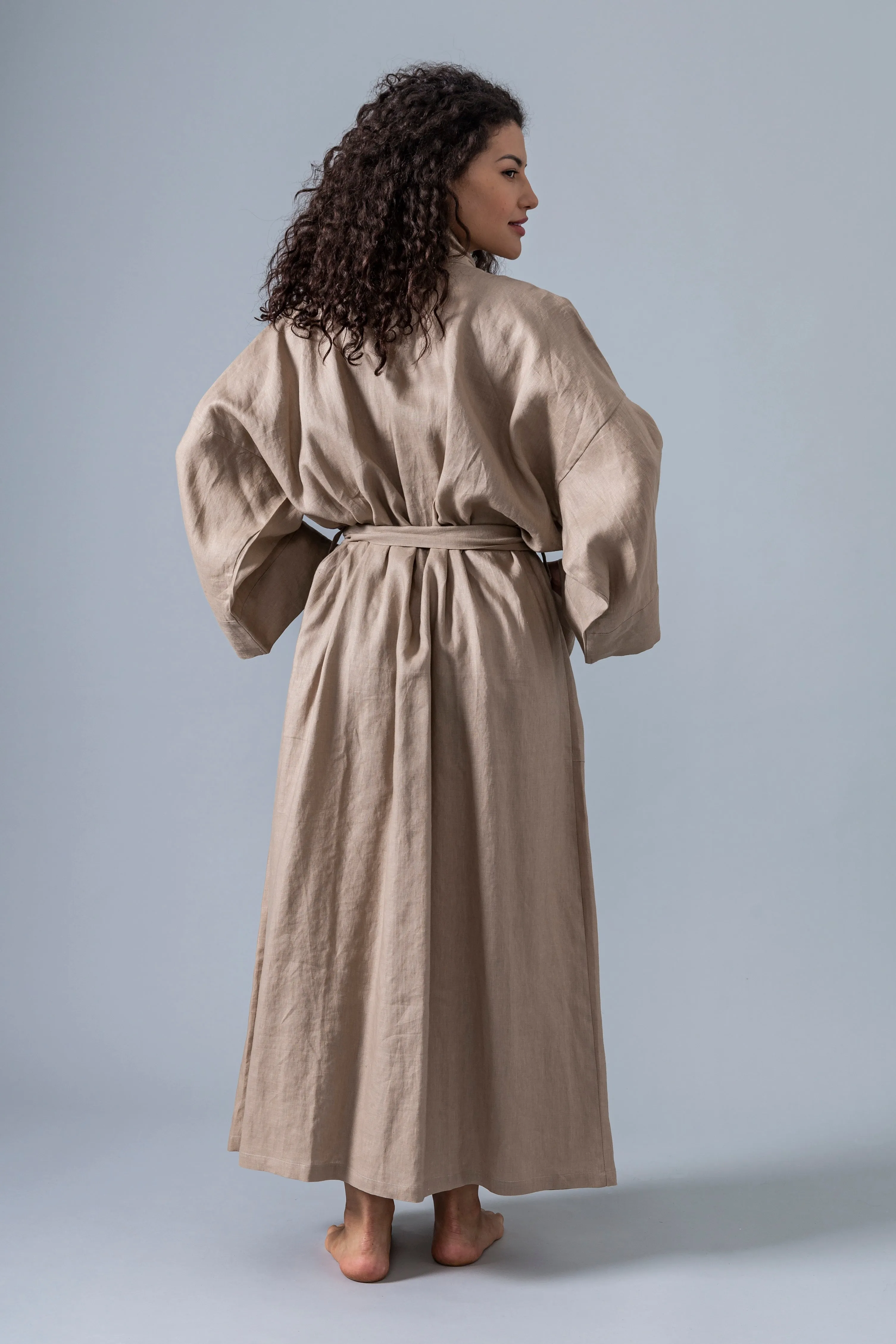 Linen Kimono Robe - Ecru