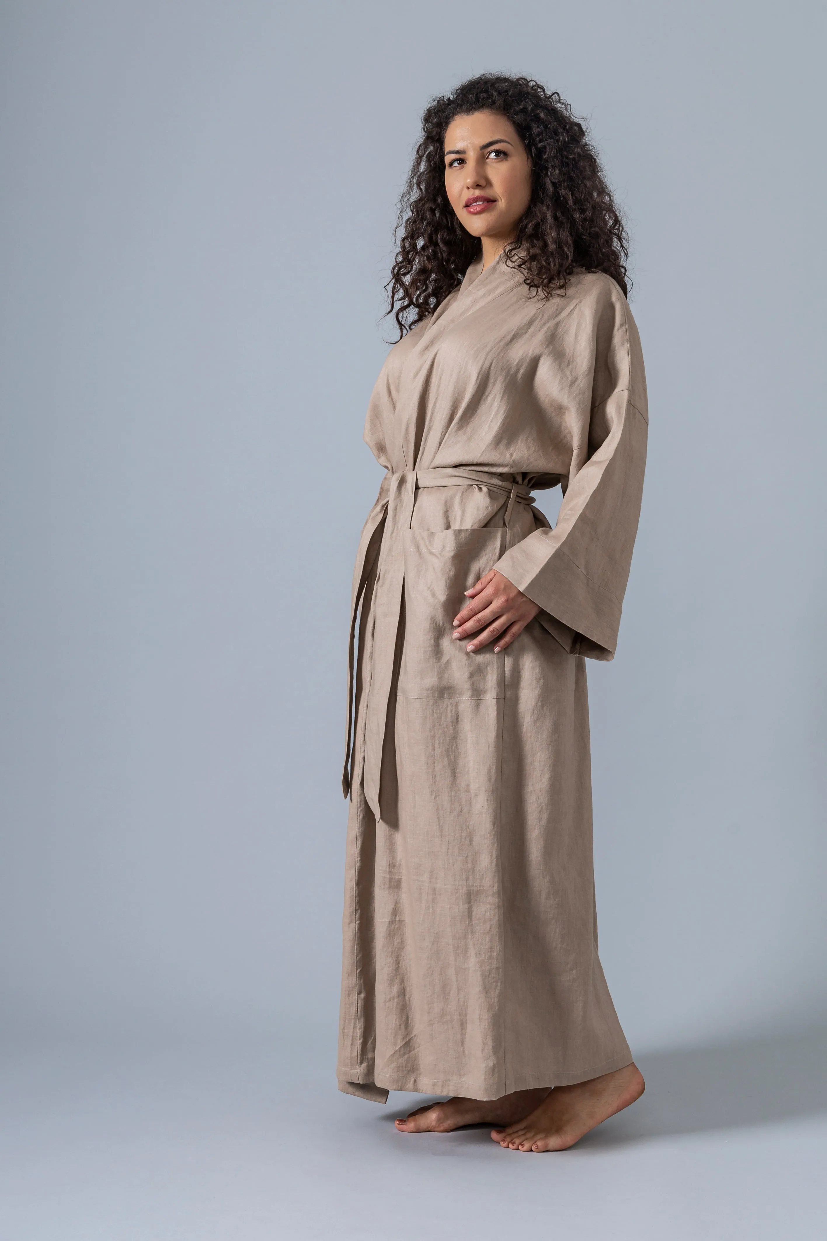 Linen Kimono Robe - Ecru