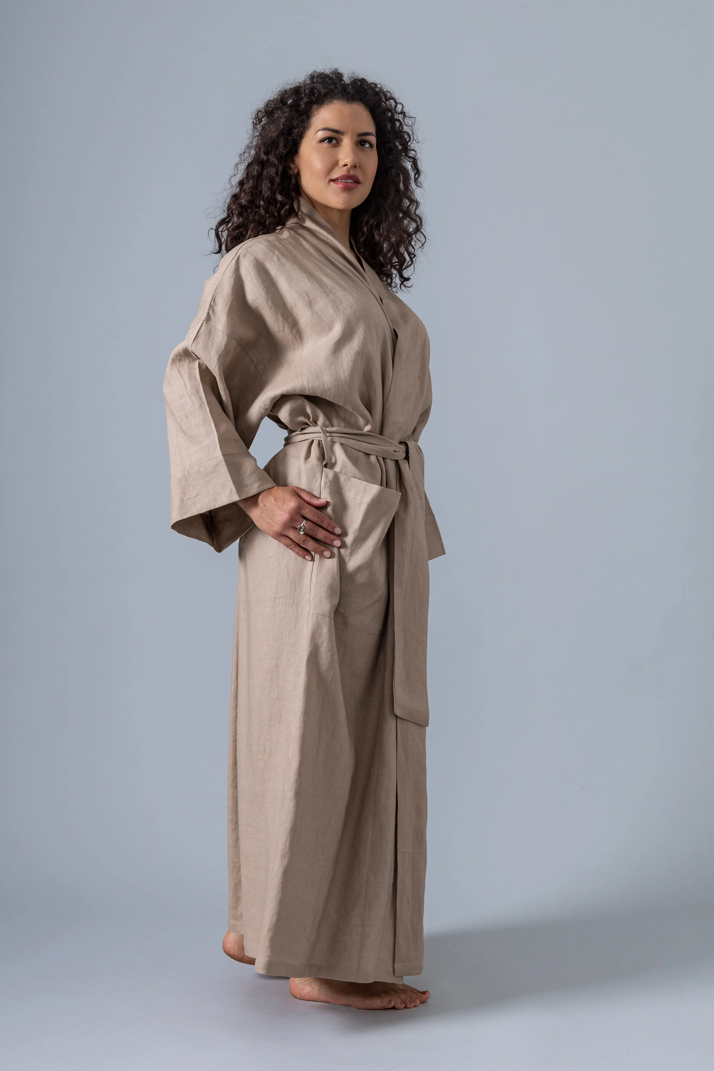 Linen Kimono Robe - Ecru