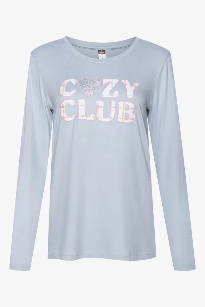 Long Sleeve Check Bottoms Cosy Set Grey And Pink