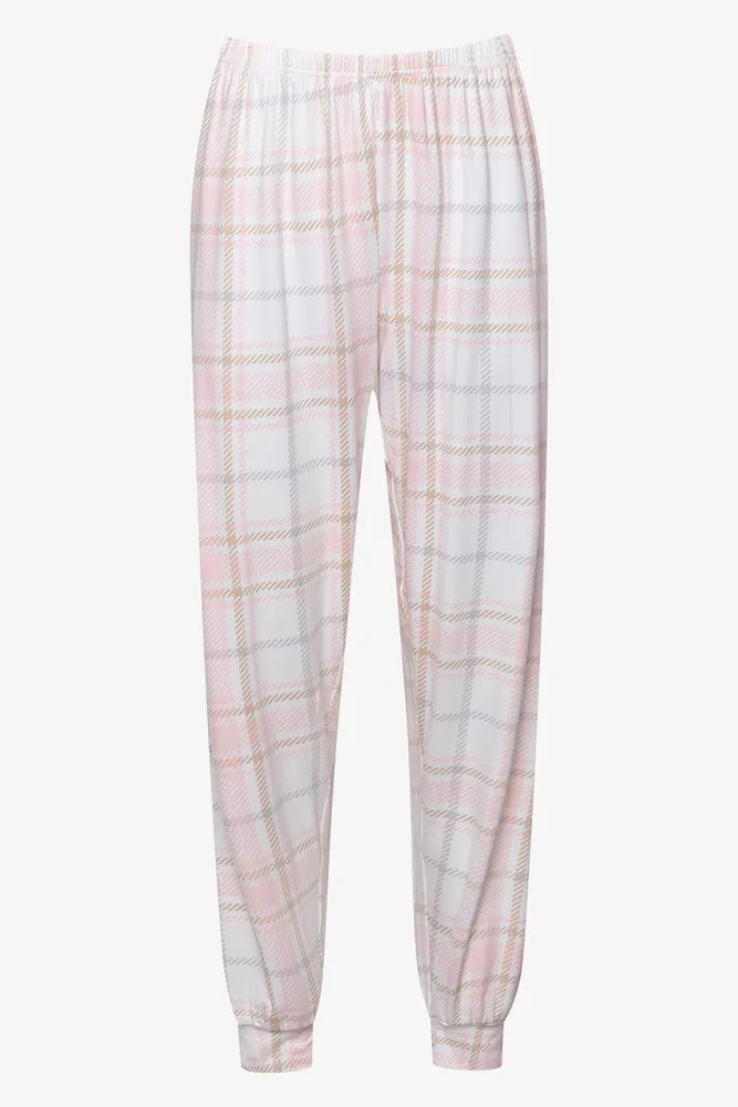 Long Sleeve Check Bottoms Cosy Set Grey And Pink