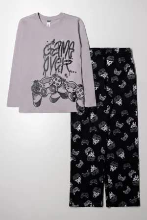 Long Sleeve Flannel Pyjama Set Grey