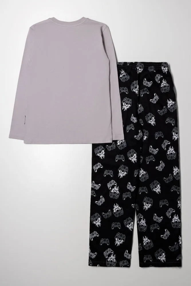 Long Sleeve Flannel Pyjama Set Grey