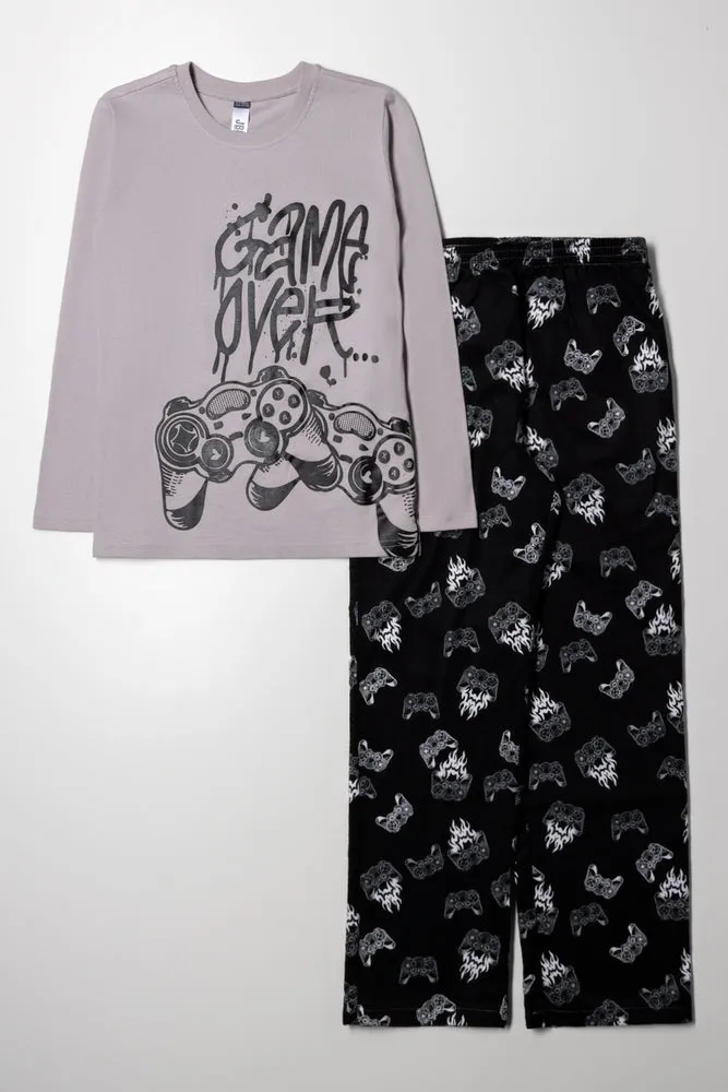 Long Sleeve Flannel Pyjama Set Grey