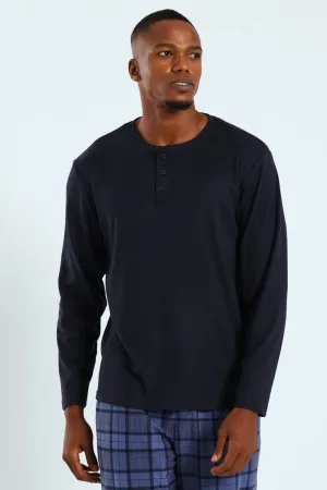 Long Sleeve Henley Interlock Top - Navy