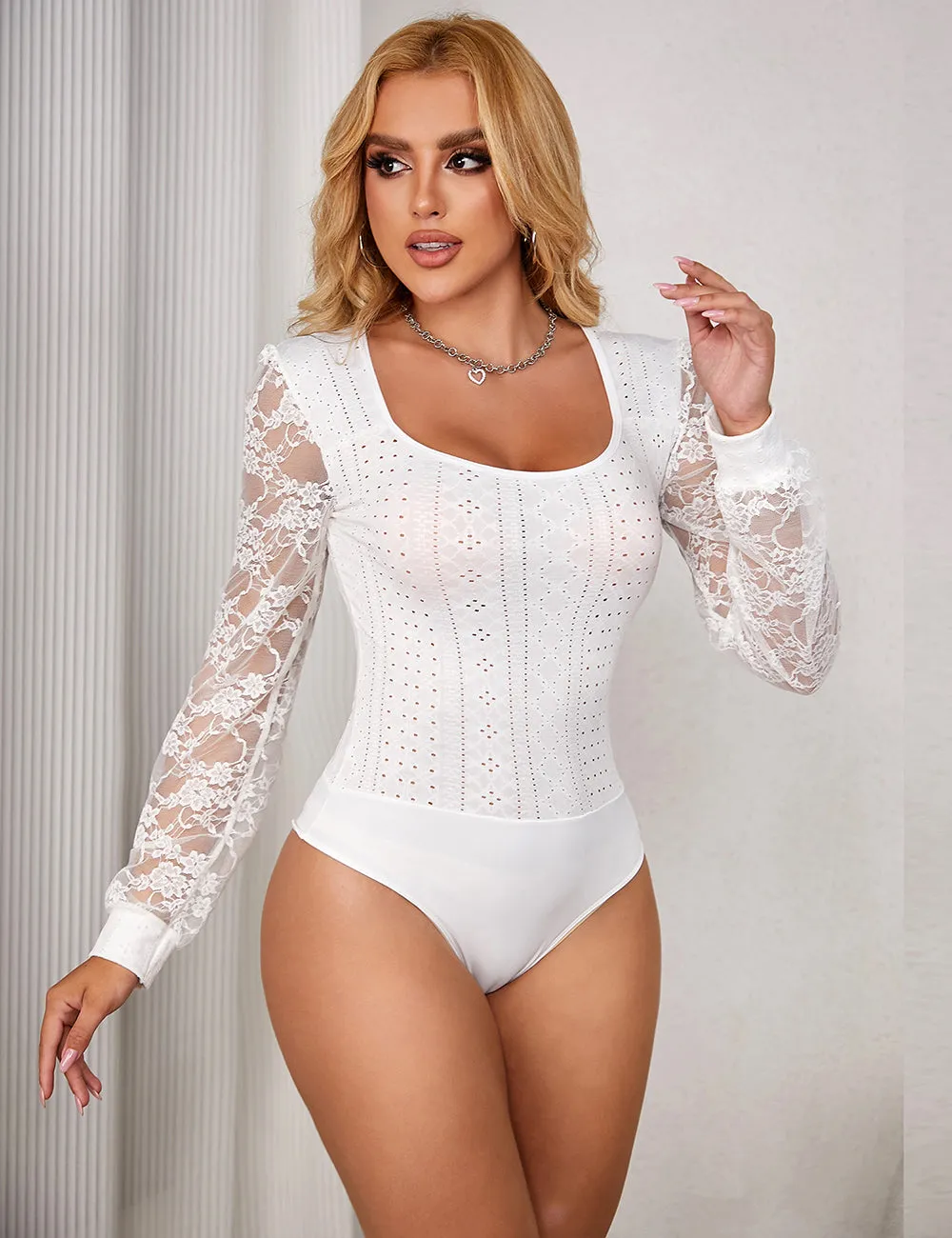 Long Sleeve Openable Crotch Mesh Bodysuit Egypt