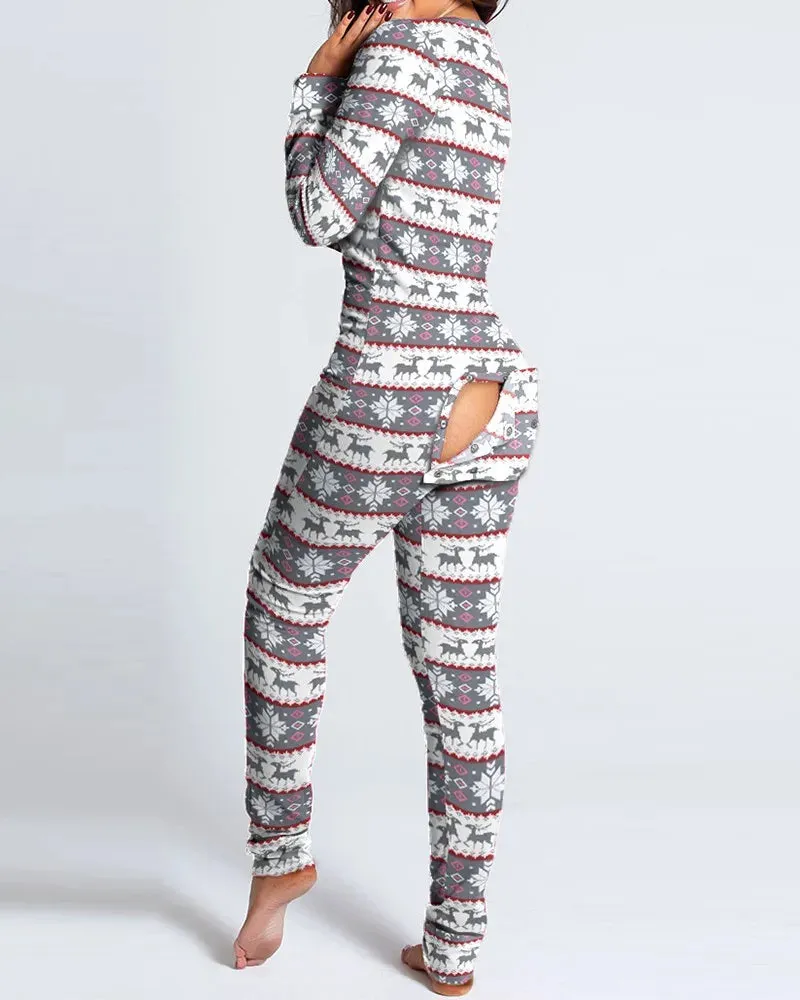Long Sleeve Pajama Jumpsuit Sleepwear