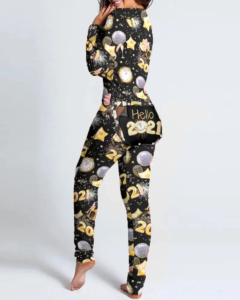 Long Sleeve Pajama Jumpsuit Sleepwear