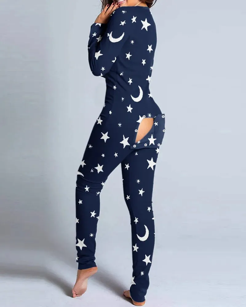 Long Sleeve Pajama Jumpsuit Sleepwear