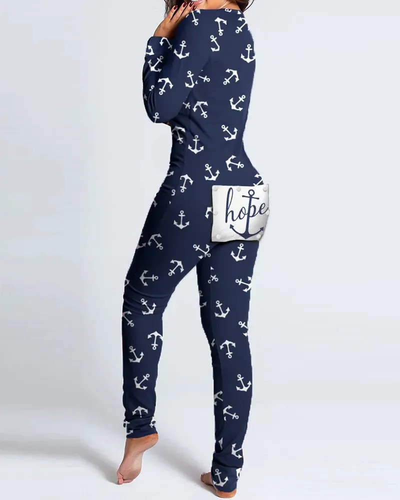 Long Sleeve Pajama Jumpsuit Sleepwear