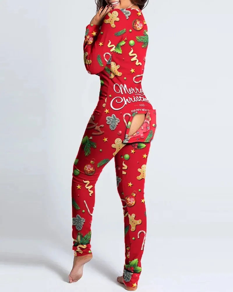 Long Sleeve Pajama Jumpsuit Sleepwear