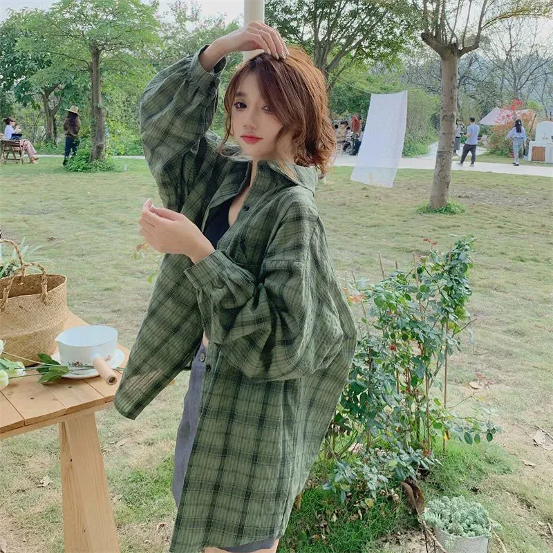Long Sleeve Plaid Warm Colors Blouse Shirt
