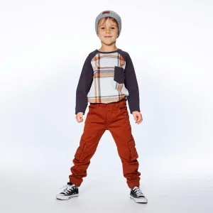 Long Sleeve Raglan Jersey Top With Pocket Plaid
