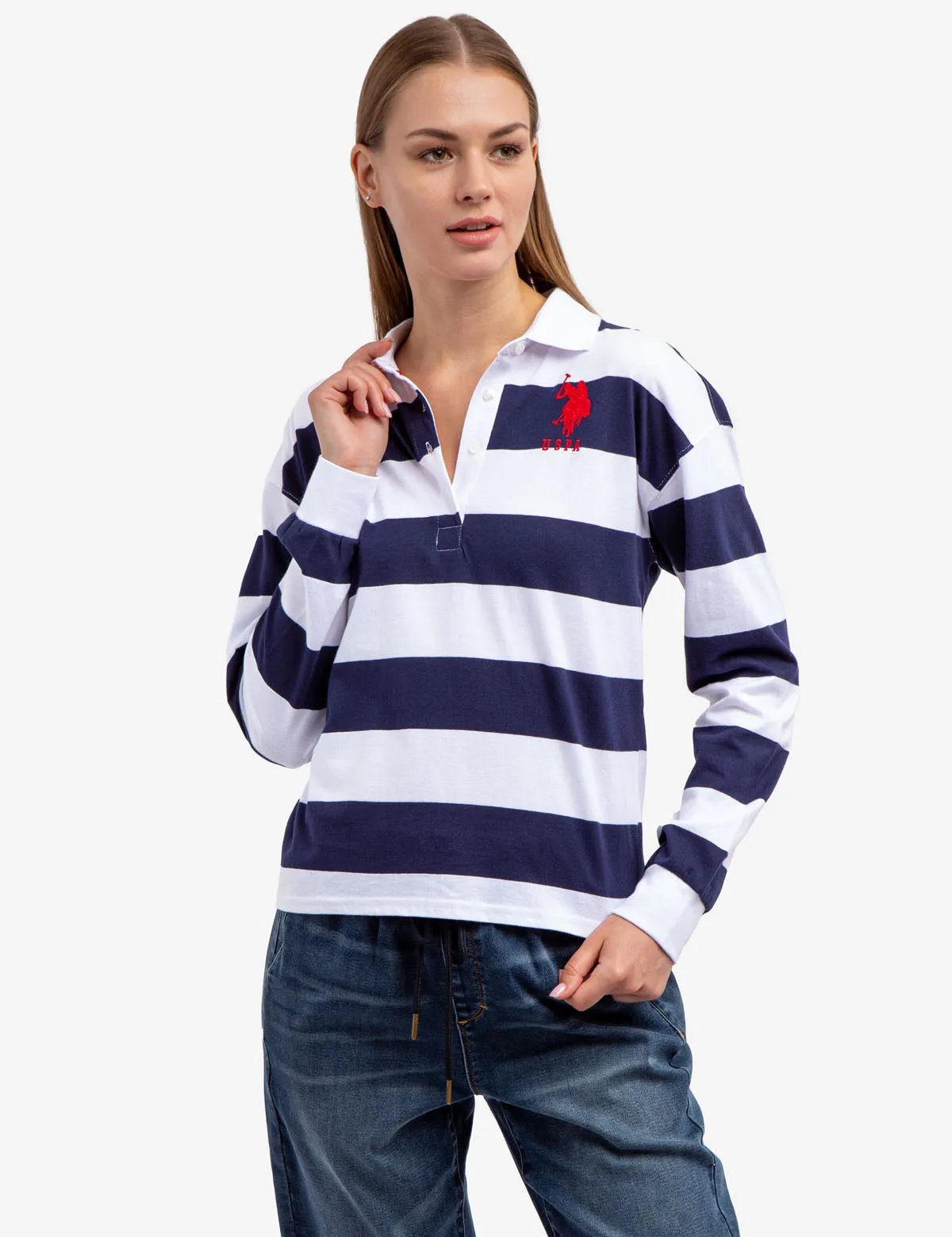 LONG SLEEVE RUGBY STRIPE POLO SHIRT
