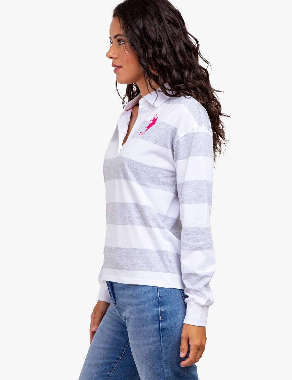 LONG SLEEVE RUGBY STRIPE POLO SHIRT