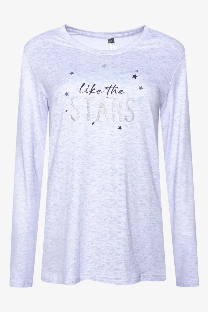 Long Sleeve Stars Pyjamas Grey And Blue