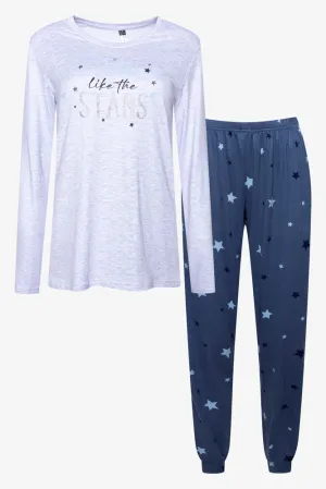 Long Sleeve Stars Pyjamas Grey And Blue