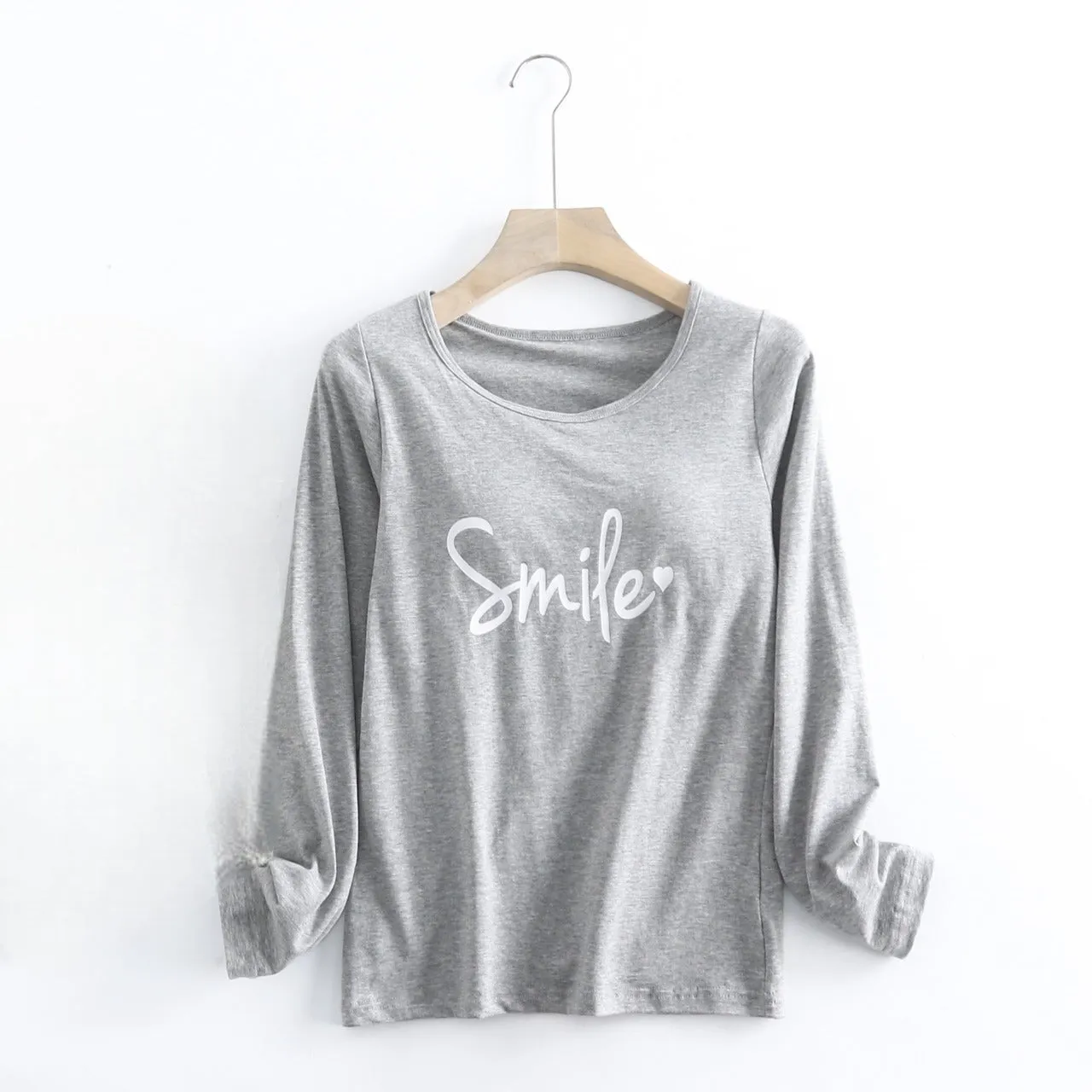 Long Sleeve Top with Built In Bra Cotton Smile