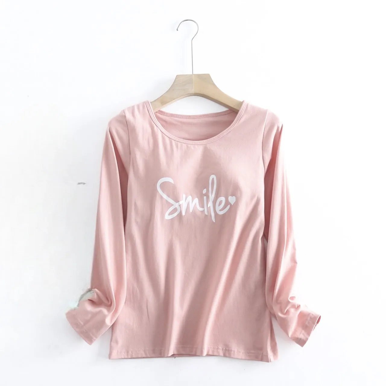 Long Sleeve Top with Built In Bra Cotton Smile