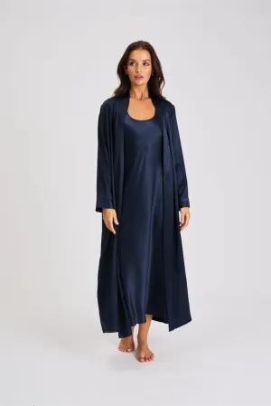 Love & Lustre Silk Long Robe - Navy