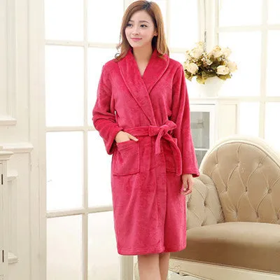 Lovers Luxury Silk Flannel Winter Long Bathrobe Mens Kimono Bath Robe Men Women Night Dressing Gown Male Bathrobes
