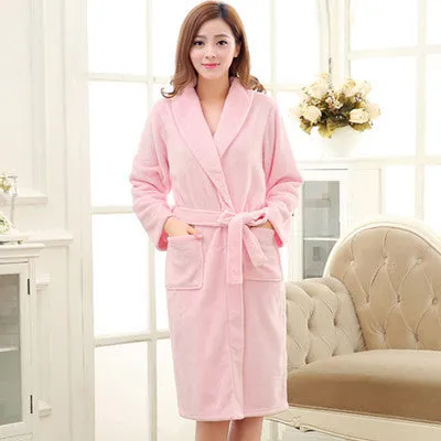 Lovers Luxury Silk Flannel Winter Long Bathrobe Mens Kimono Bath Robe Men Women Night Dressing Gown Male Bathrobes