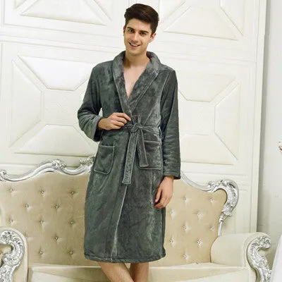 Lovers Luxury Silk Flannel Winter Long Bathrobe Mens Kimono Bath Robe Men Women Night Dressing Gown Male Bathrobes
