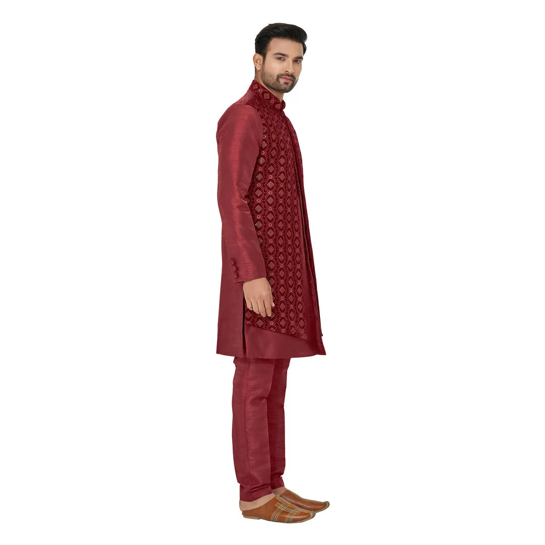 Maroon Wedding Look Silk Indowestern