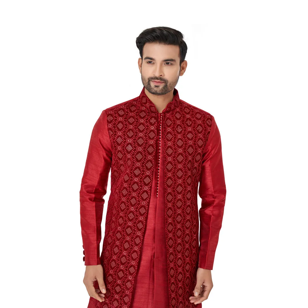 Maroon Wedding Look Silk Indowestern