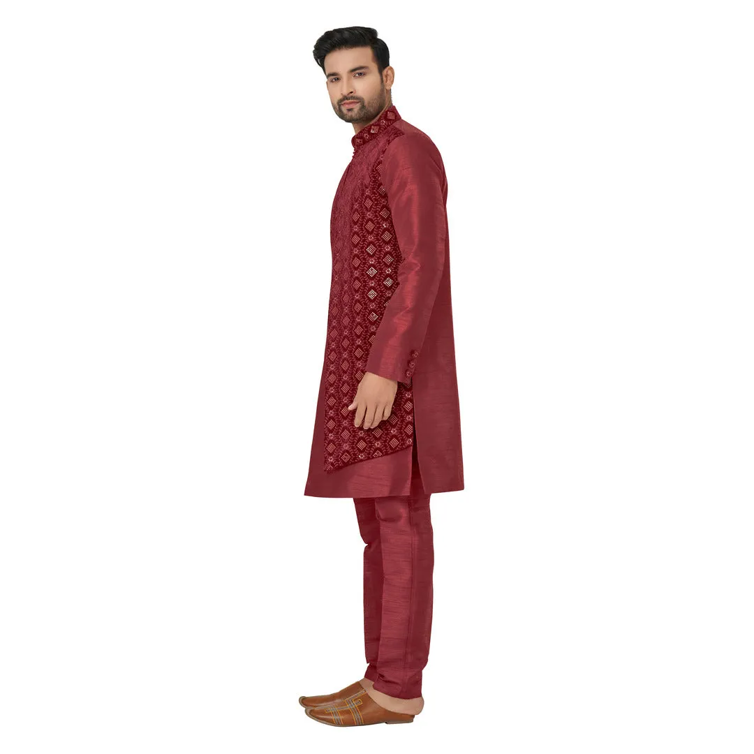 Maroon Wedding Look Silk Indowestern