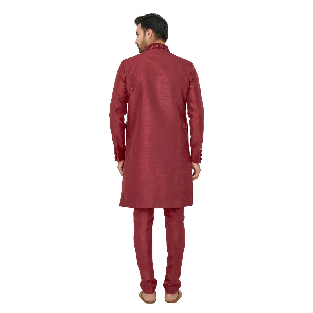 Maroon Wedding Look Silk Indowestern