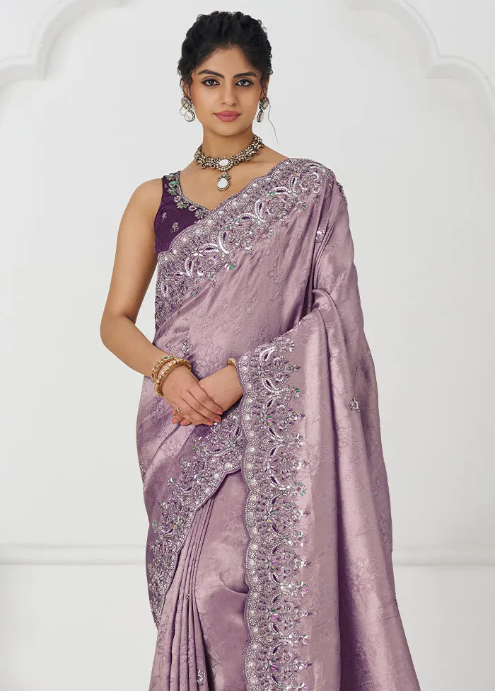 Mauve Spun Pure Silk Saree With Blouse Piece
