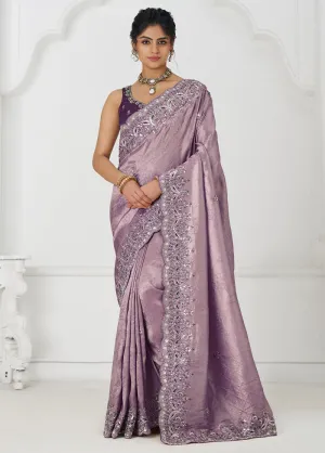Mauve Spun Pure Silk Saree With Blouse Piece