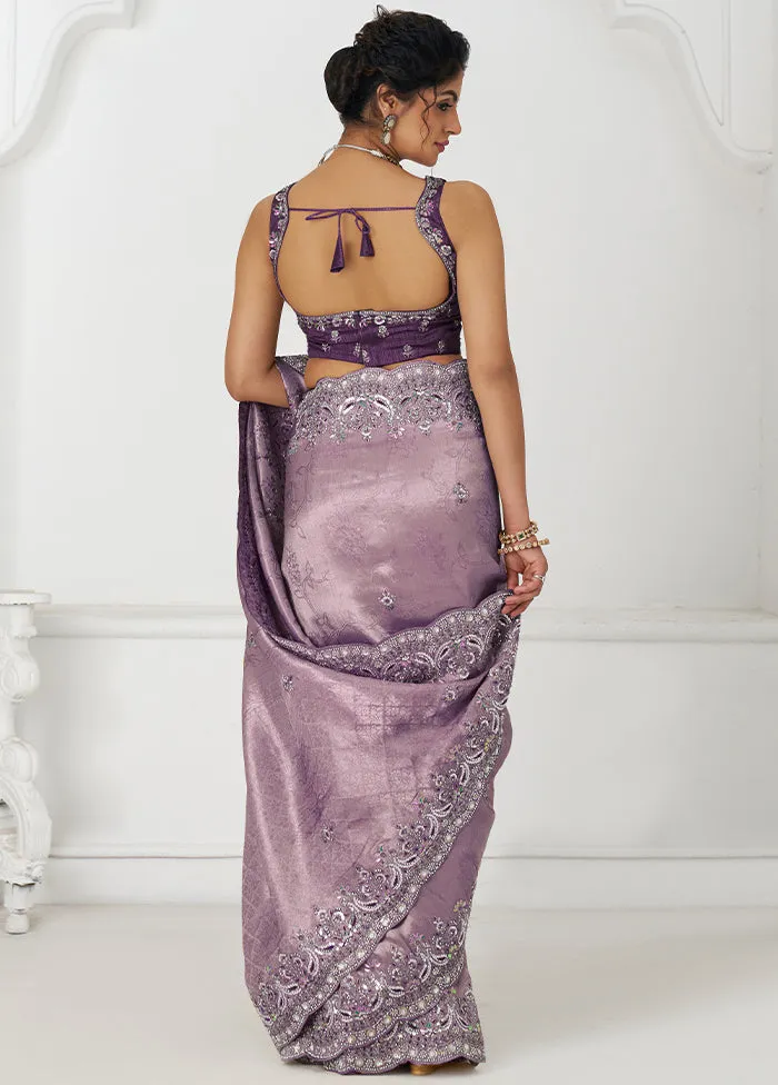 Mauve Spun Pure Silk Saree With Blouse Piece