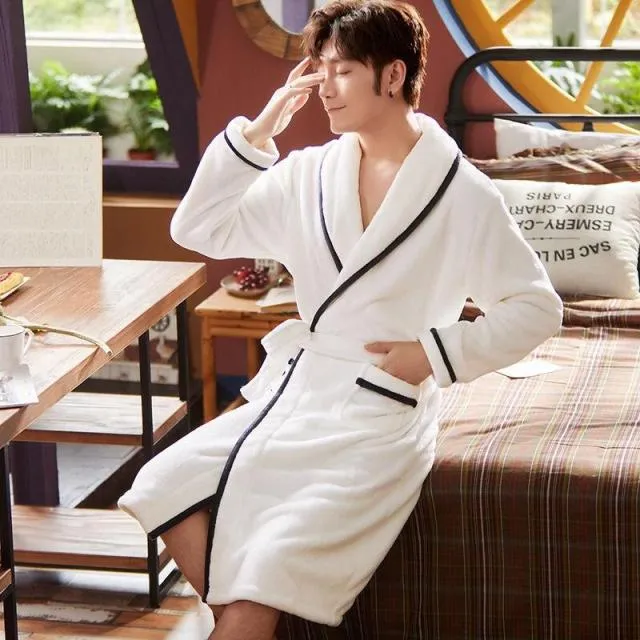 Men Casual Flannel Long Robe