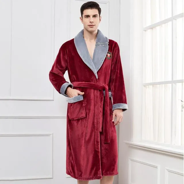Men Casual Flannel Long Robe