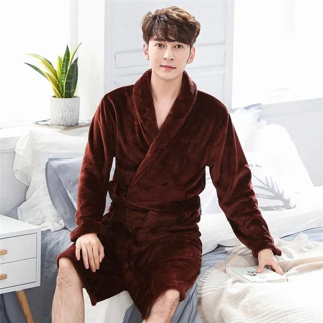 Men Casual Flannel Long Robe
