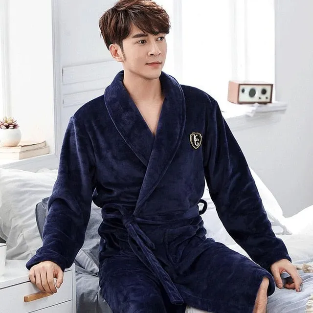 Men Casual Flannel Long Robe