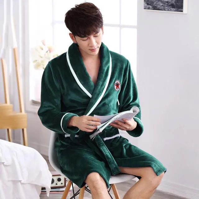 Men Casual Flannel Long Robe