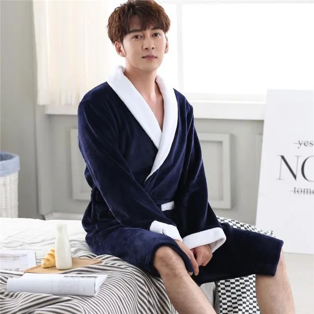 Men Casual Flannel Long Robe