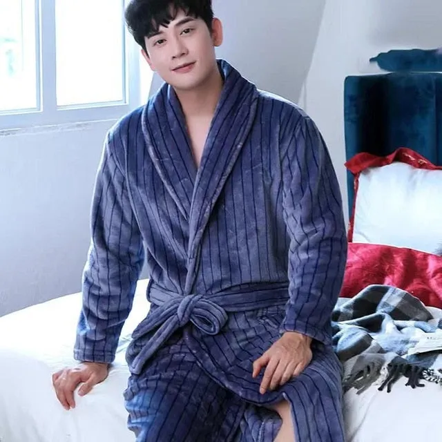 Men Casual Flannel Long Robe