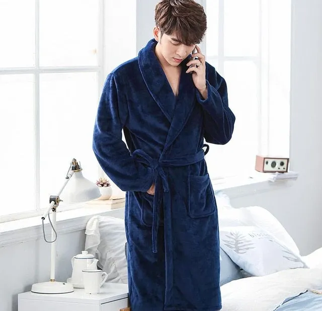 Men Casual Flannel Long Robe