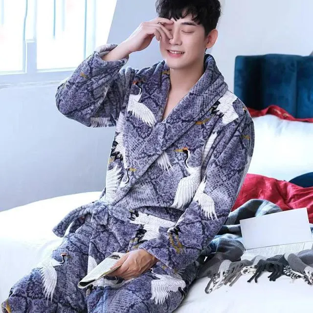 Men Casual Flannel Long Robe
