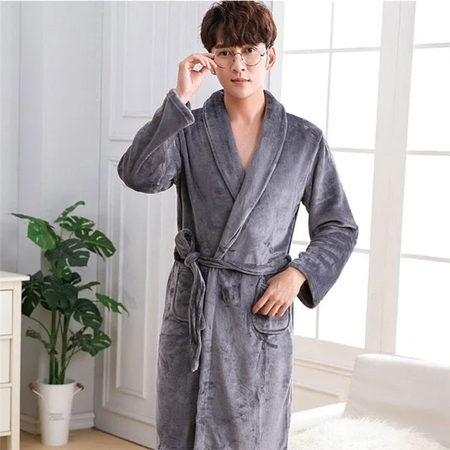Men Casual Flannel Long Robe