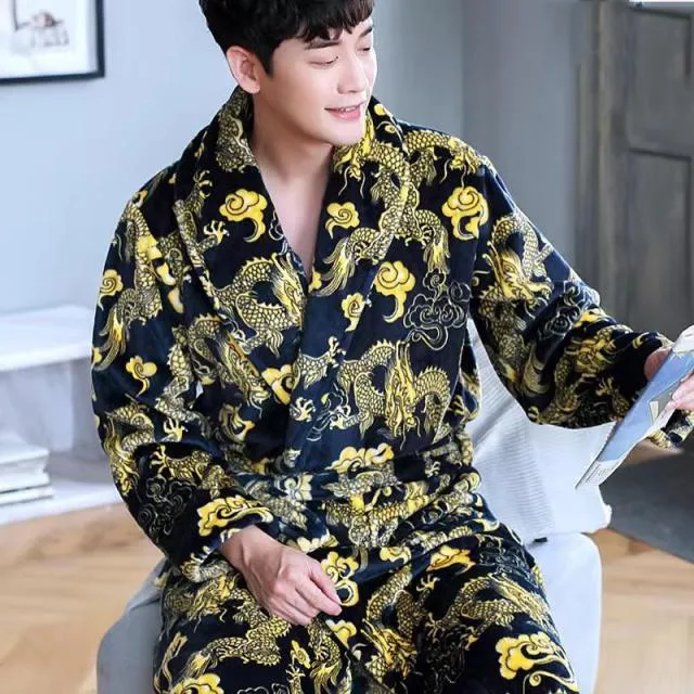 Men Casual Flannel Long Robe